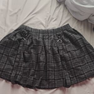 Hot Topic Black Plaid Skater Skirt with Ring Details
